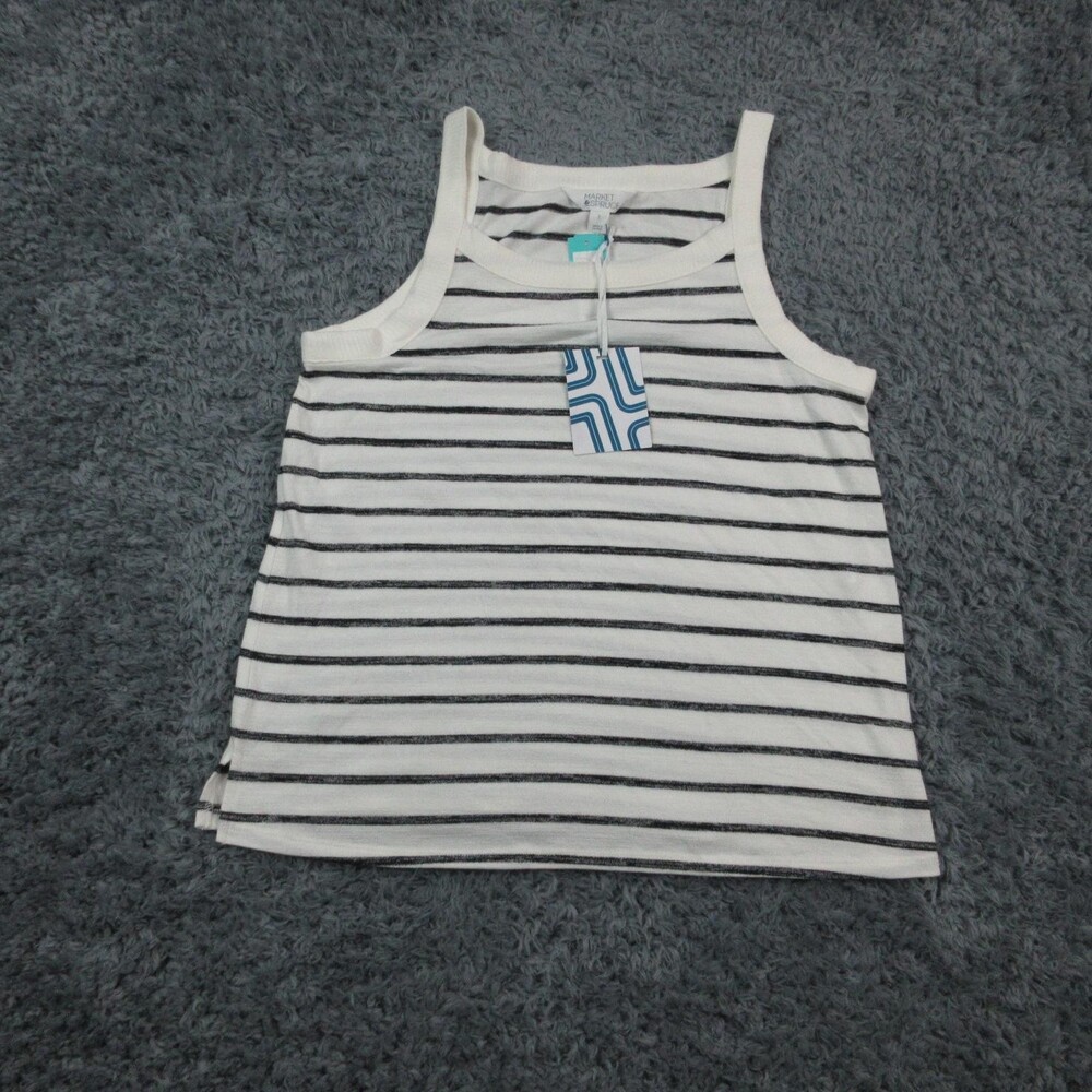 Market & Spruce Tank Top Womens Large White Black Striped Tatum High Neck NWT
